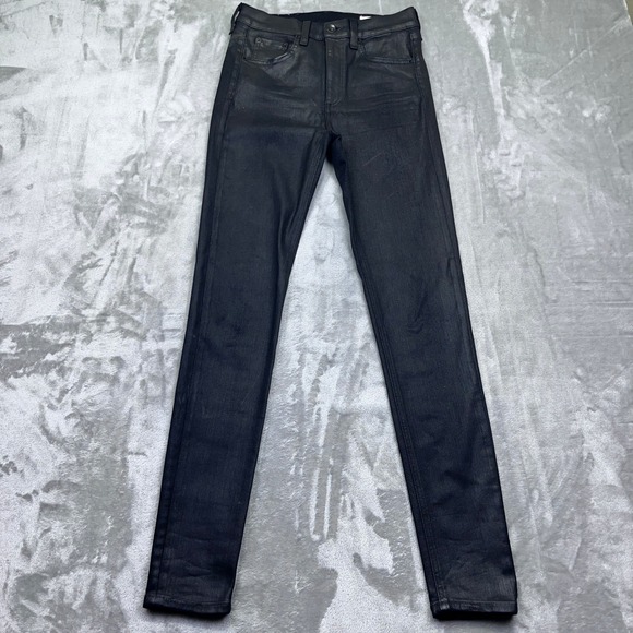 Rag & Bone New York Women Sz 27 Fit 26" High Rise Skinny Shiny Coated Black Jean - Picture 1 of 10